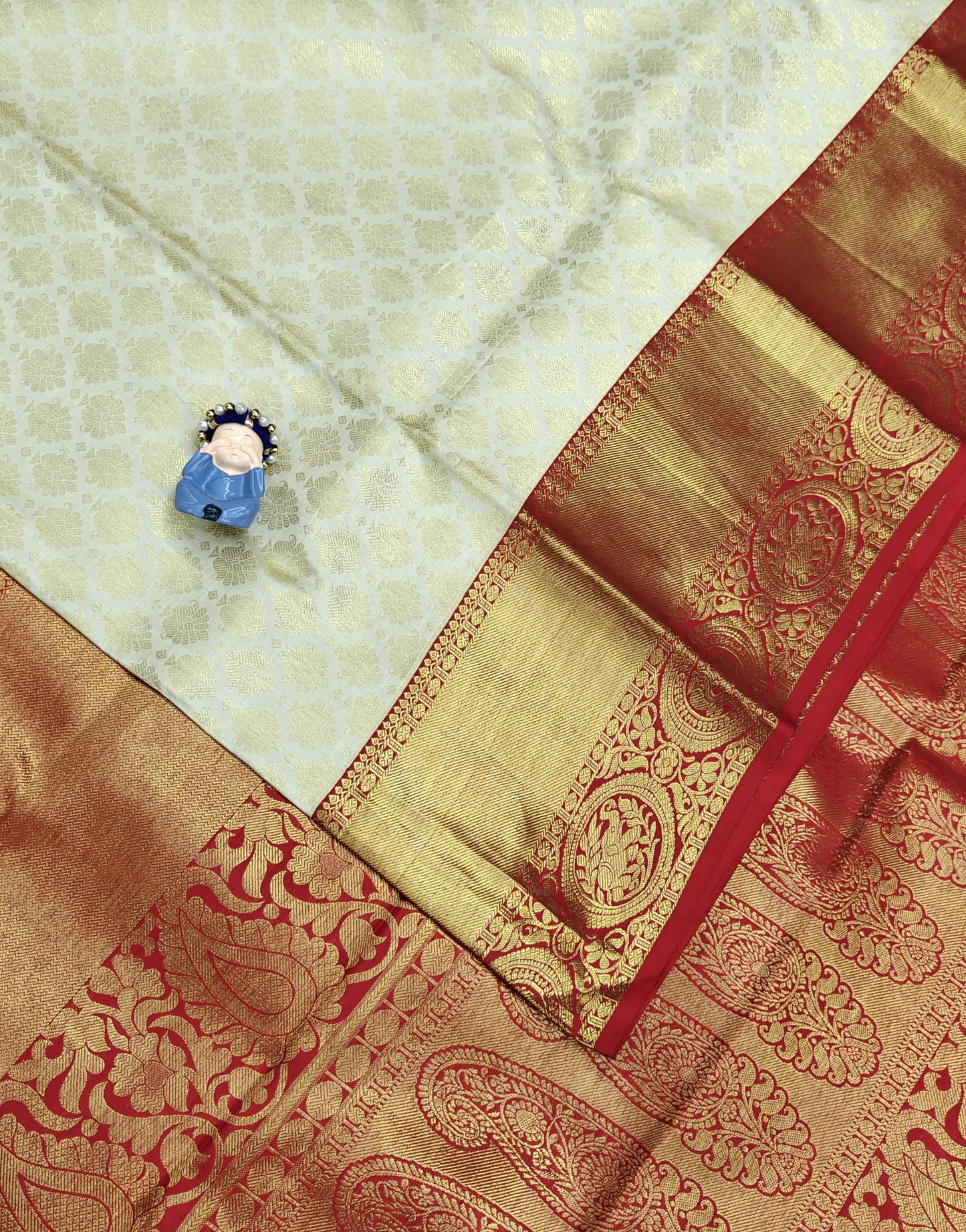 Off-white Korvai Saree with Red Border