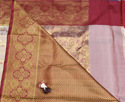 Peach Pure Bridal Saree with Maroon Border