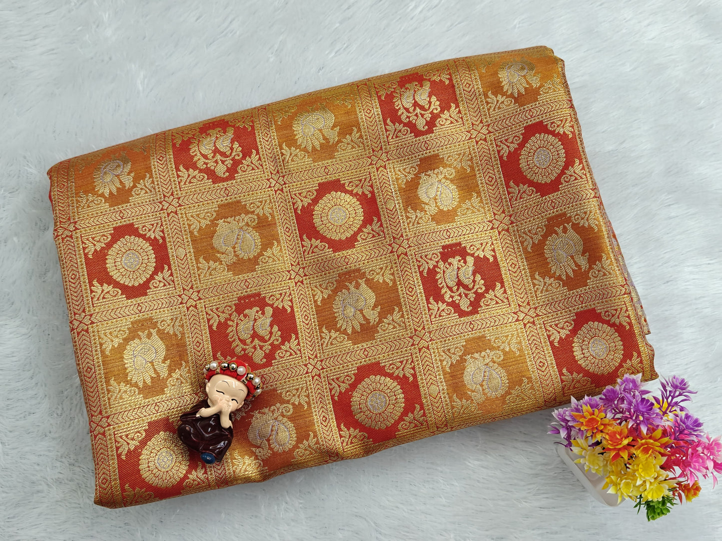 Mustard Orange Pure Tissue Saree