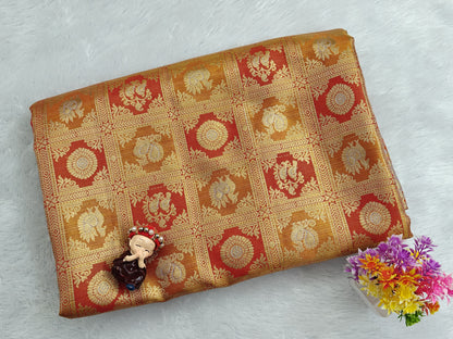 Mustard Orange Pure Tissue Saree