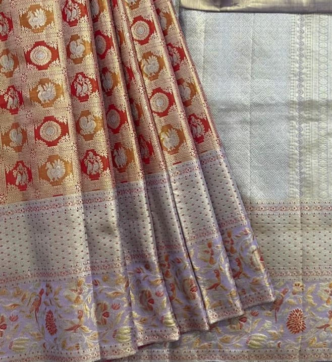 Mustard Orange Pure Tissue Saree