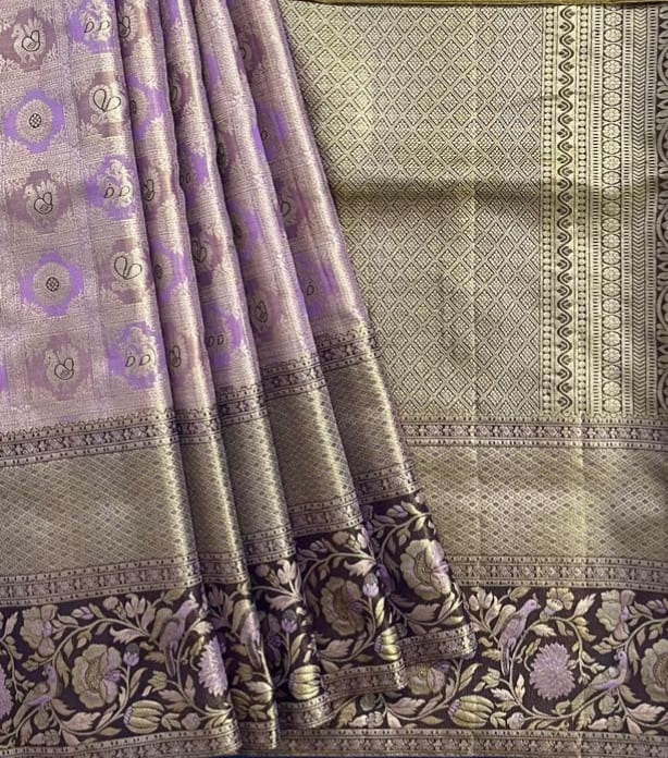 Pink with Gold Pure Tissue Saree