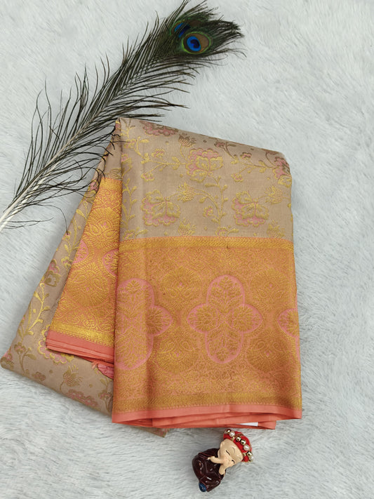 Light Sand Color Pure Bridal Saree with Peach Border