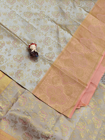Light Sand Color Pure Bridal Saree with Peach Border
