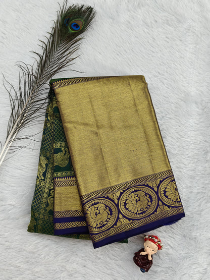 Bottle Green Pure Bridal Saree with Long Border