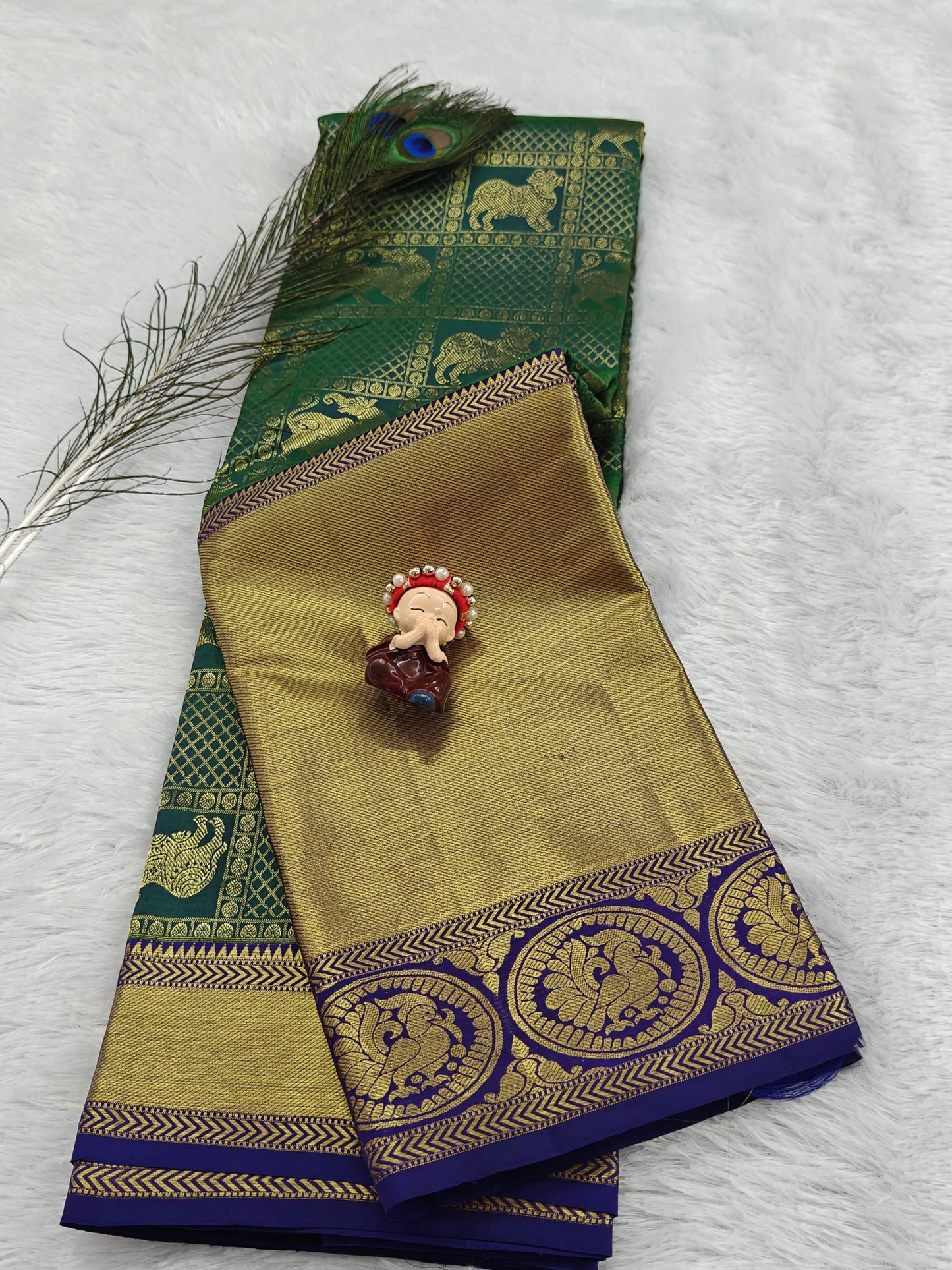 Bottle Green Pure Bridal Saree with Long Border