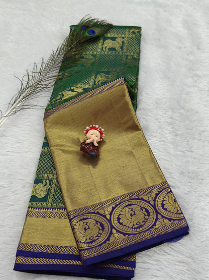 Bottle Green Pure Bridal Saree with Long Border