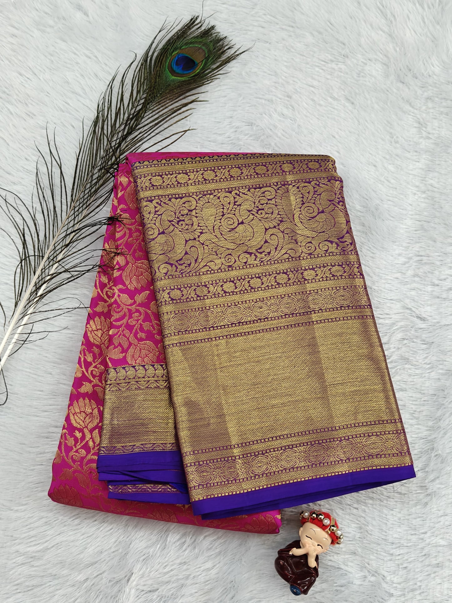 Rani Pink Pure Bridal Saree with Long Border