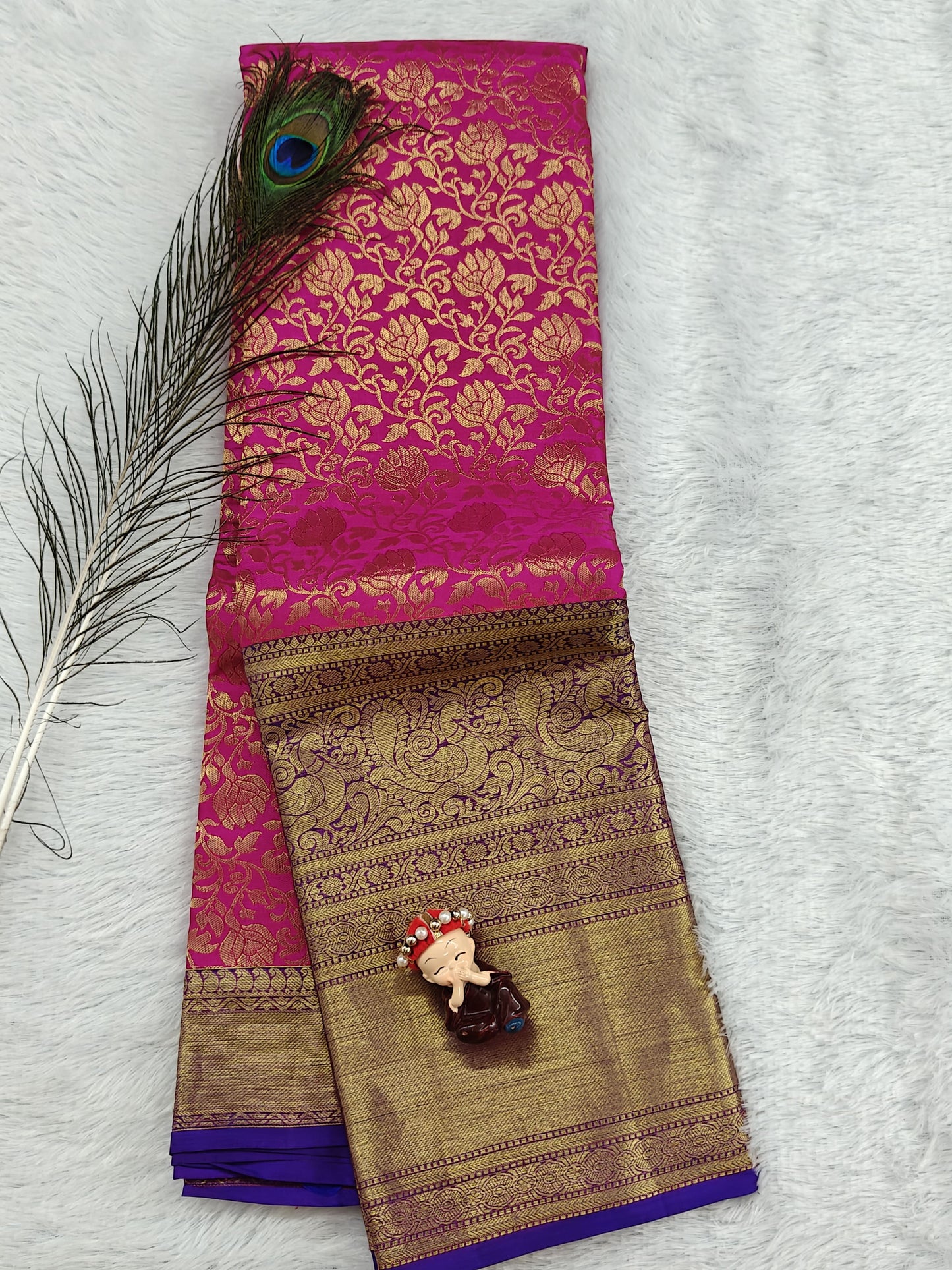Rani Pink Pure Bridal Saree with Long Border