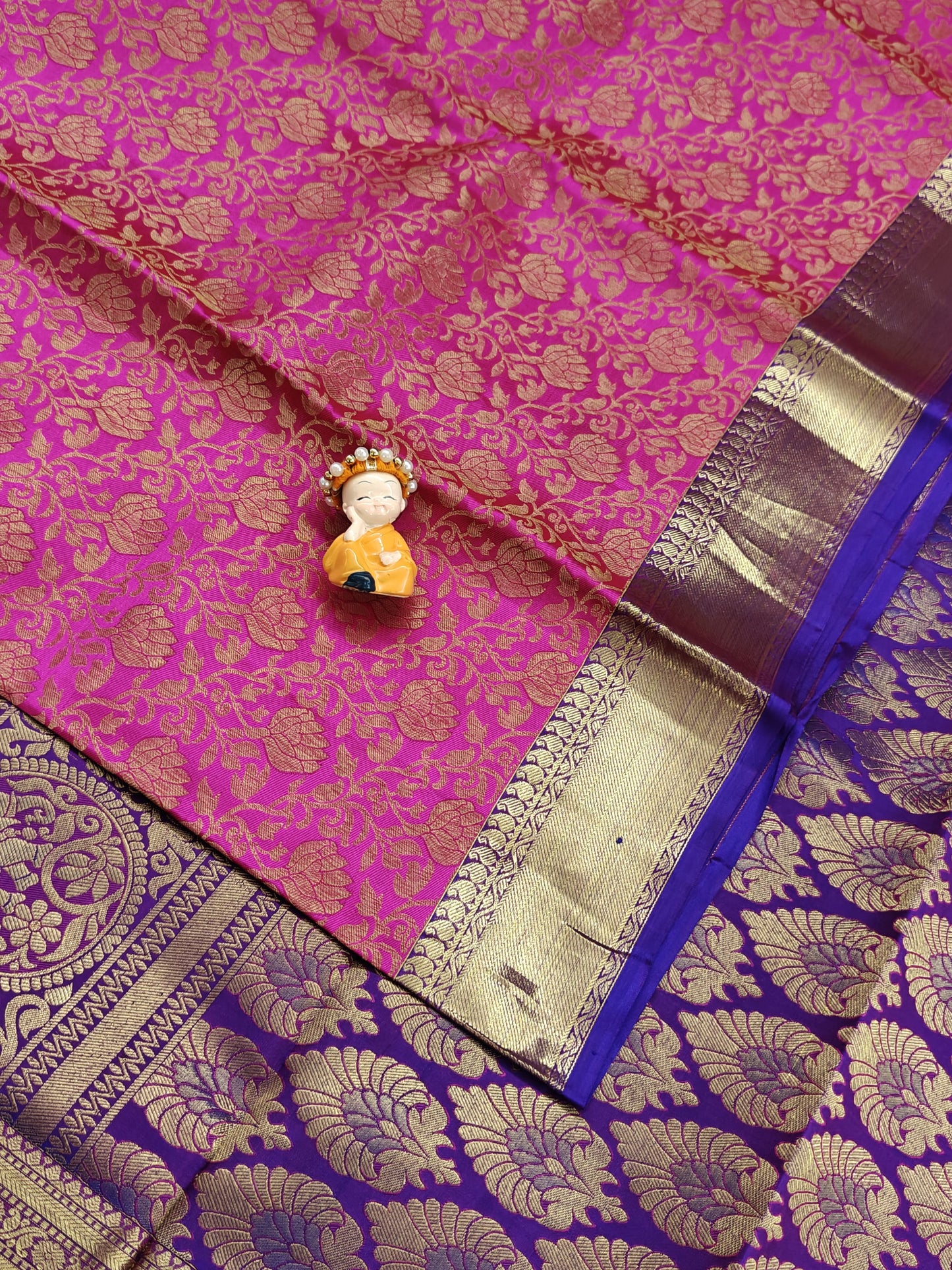 Rani Pink Pure Bridal Saree with Long Border