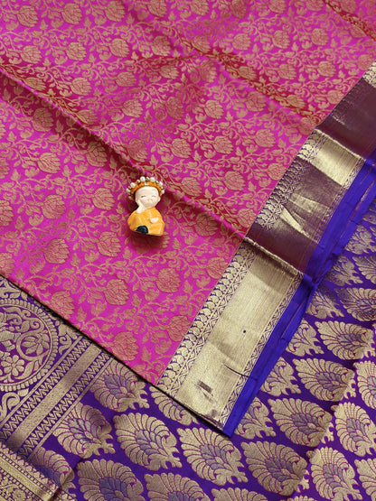 Rani Pink Pure Bridal Saree with Long Border