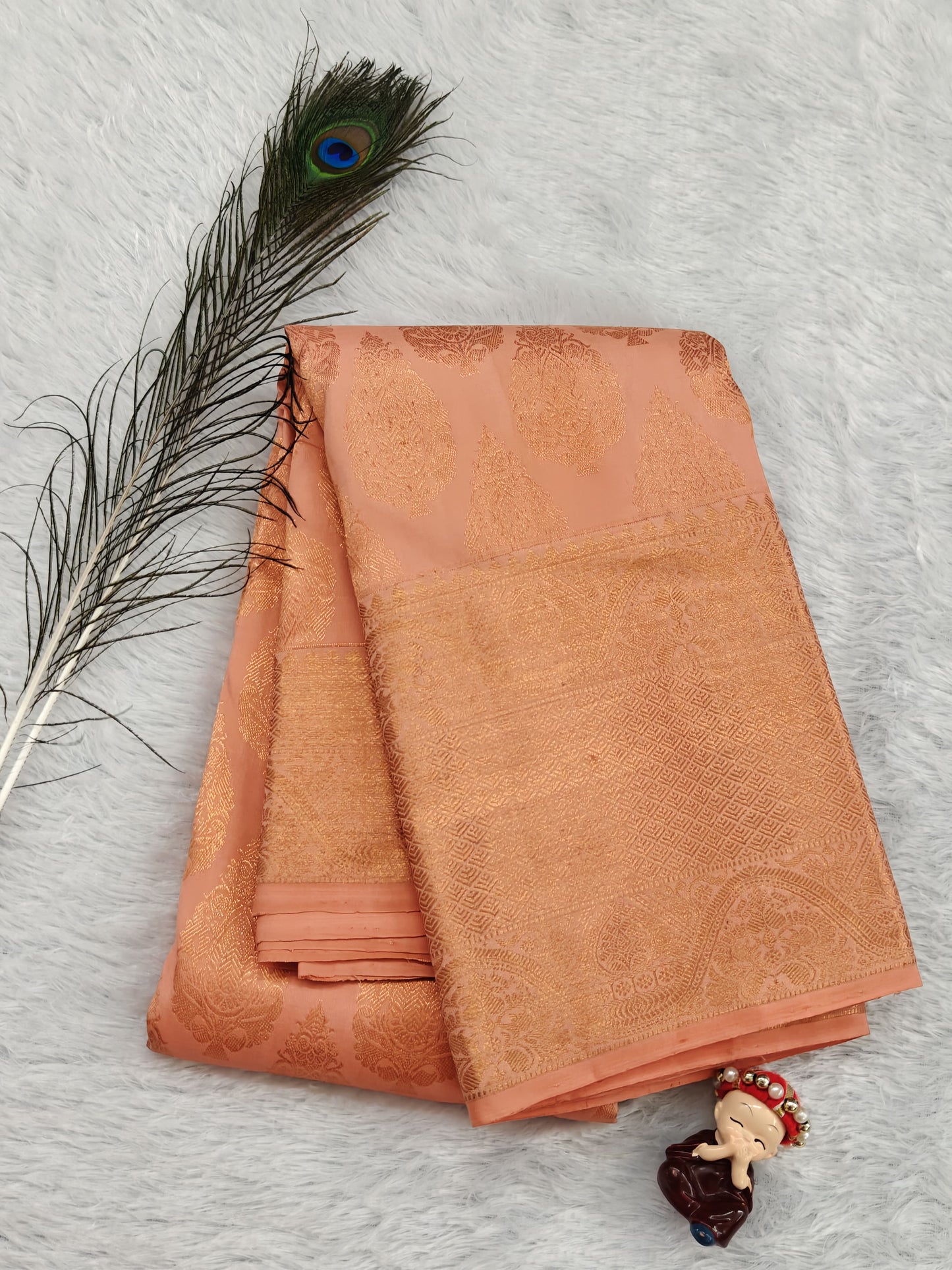 Peach Pure Bridal Silk Saree