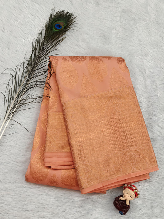 Peach Pure Bridal Silk Saree