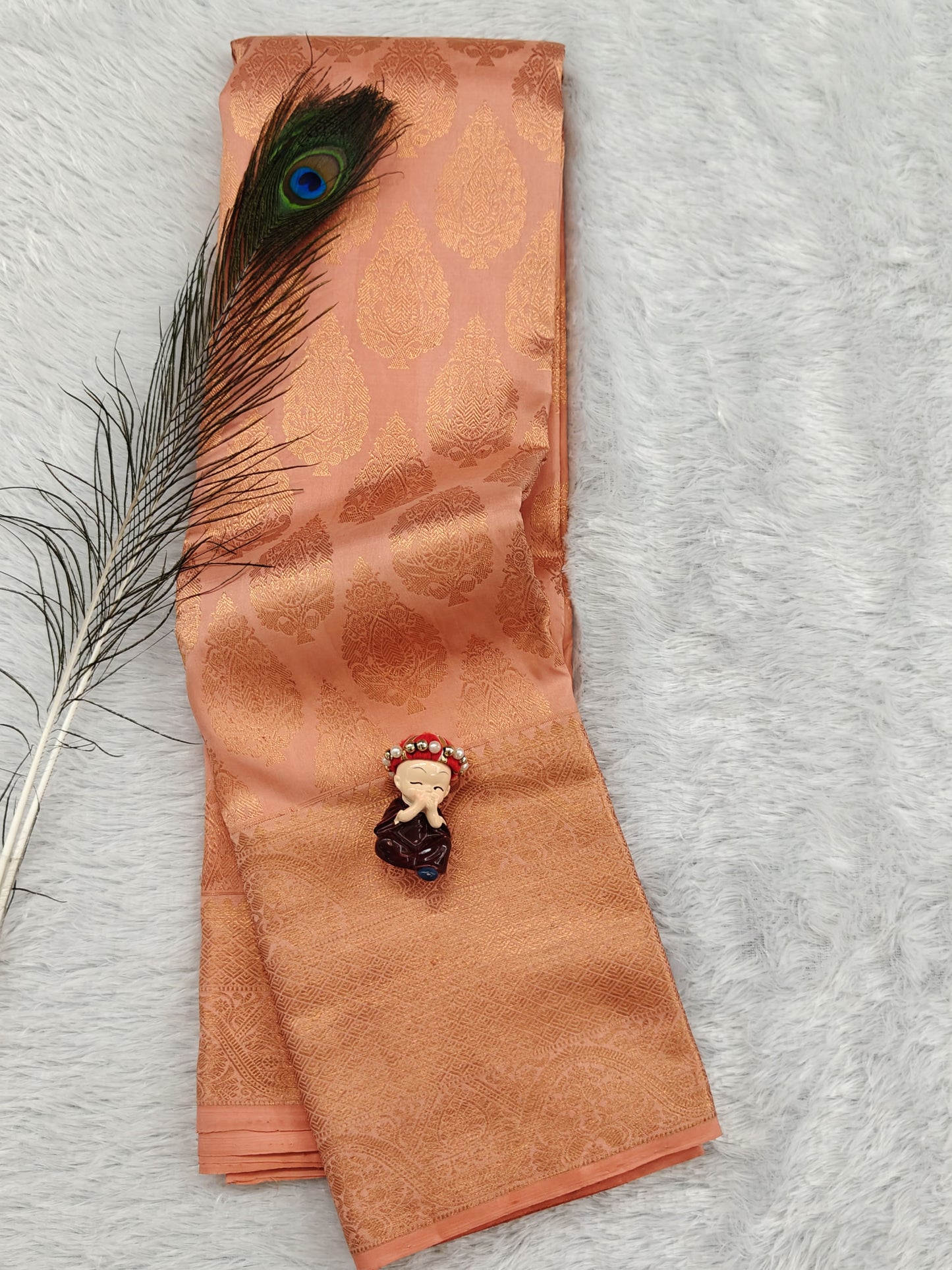 Peach Pure Bridal Silk Saree