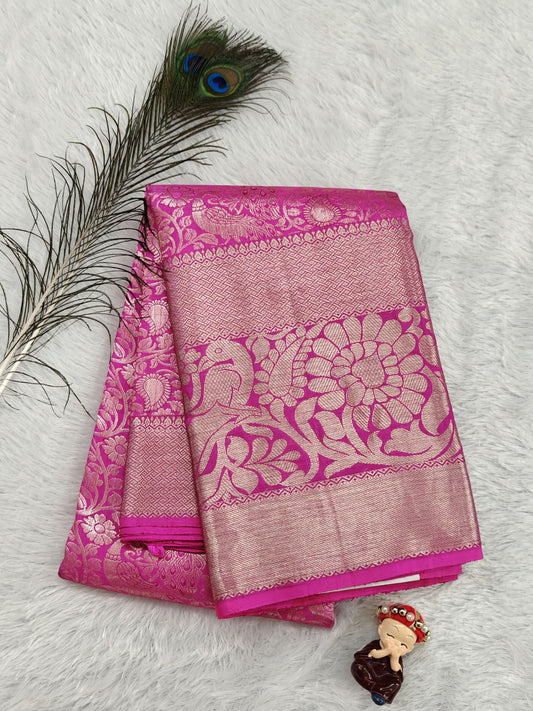 Bright Pink Pure Bridal Silk Saree