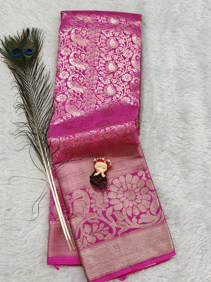 Bright Pink Pure Bridal Silk Saree
