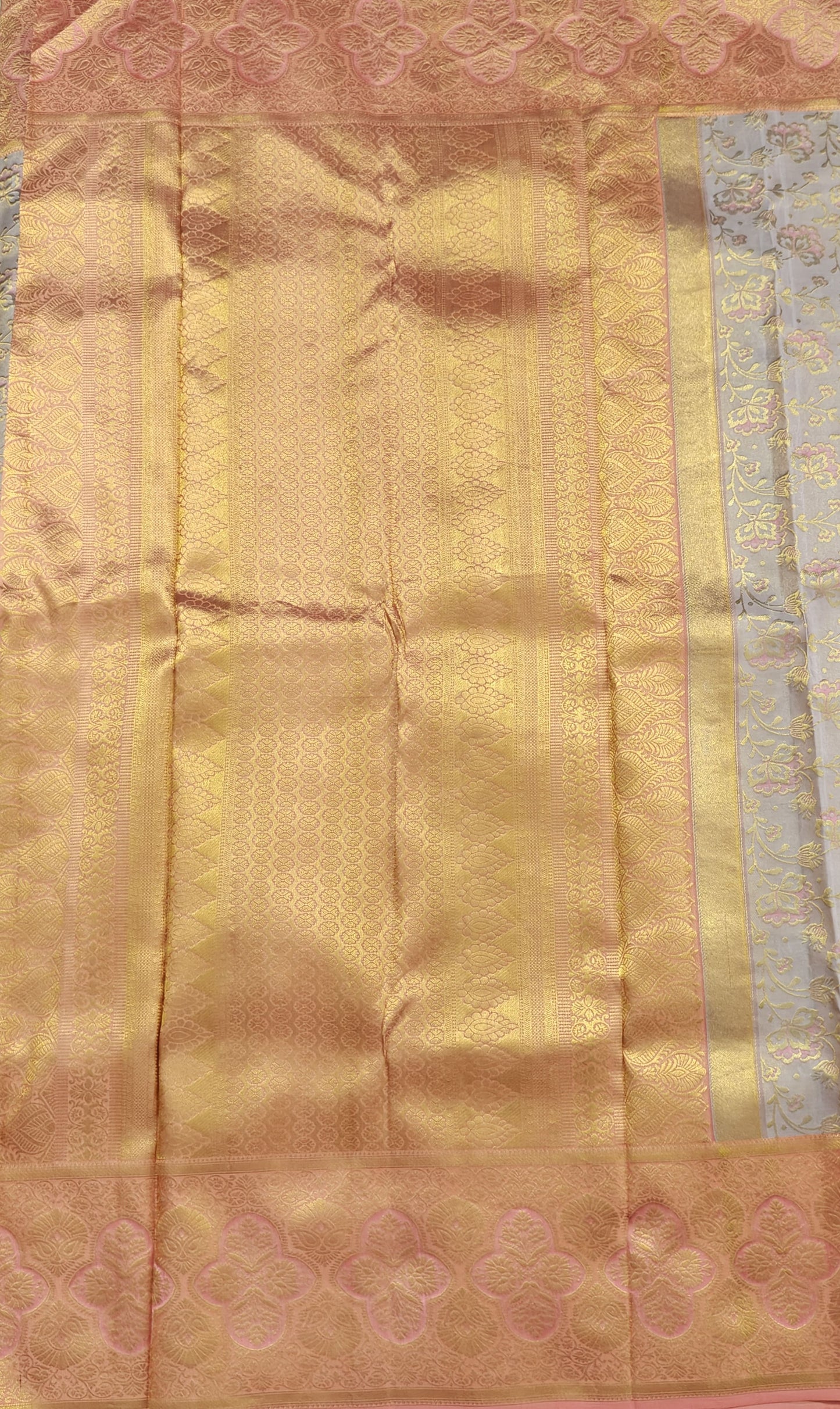 Light Sand Color Pure Bridal Saree with Peach Border