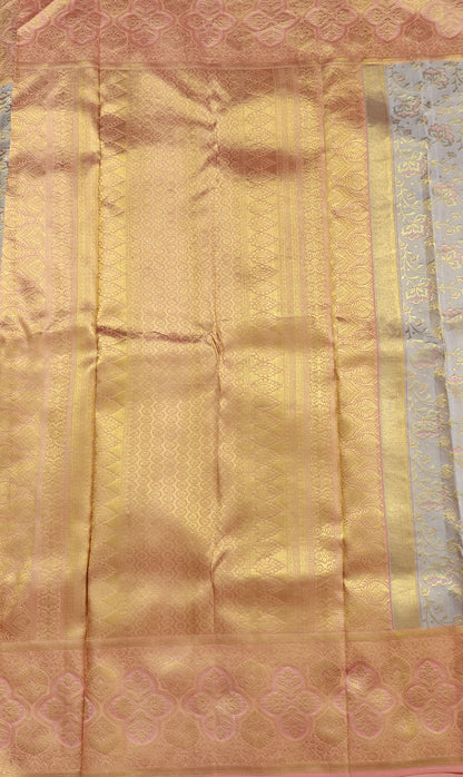 Light Sand Color Pure Bridal Saree with Peach Border