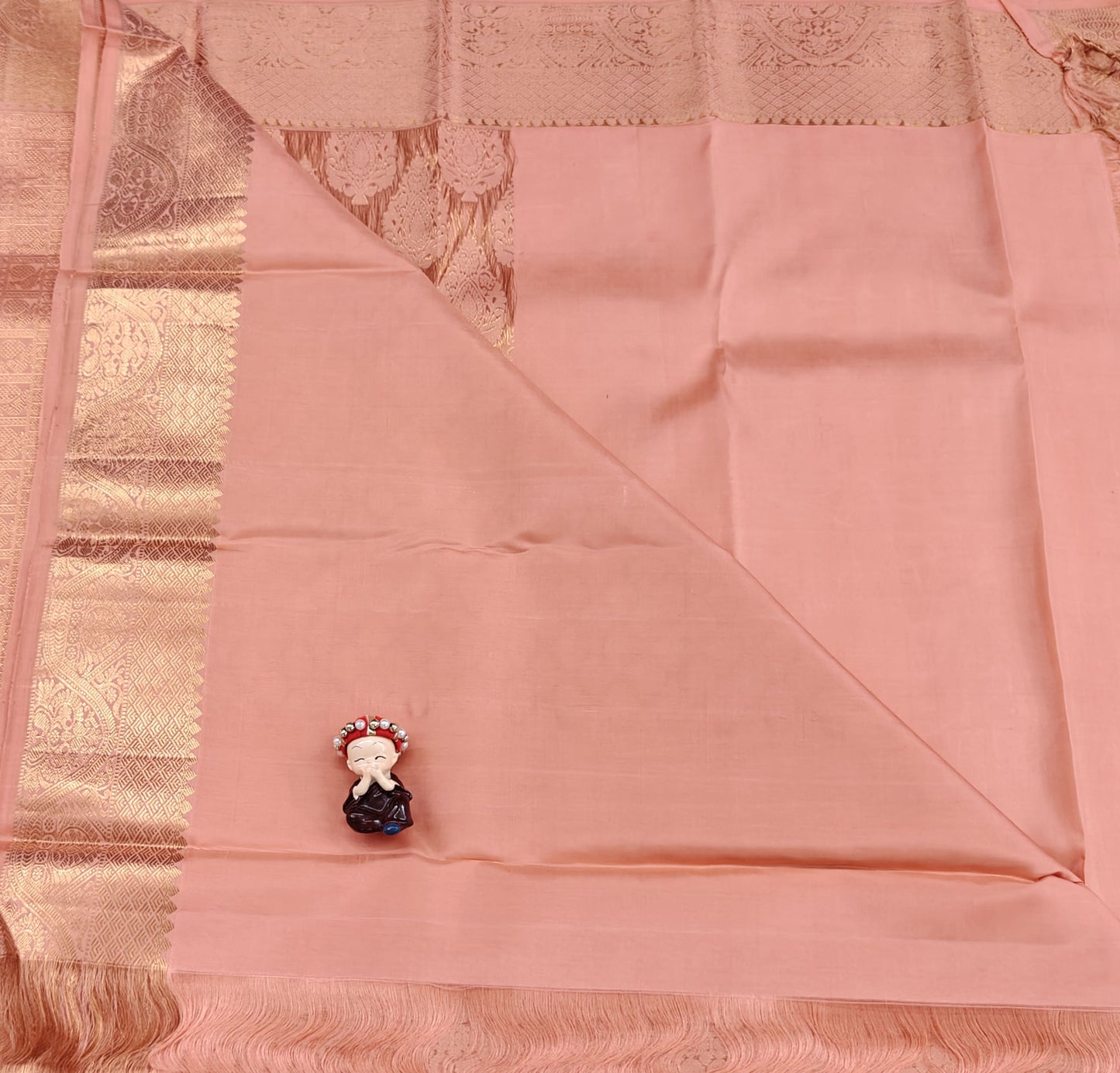 Peach Pure Bridal Silk Saree
