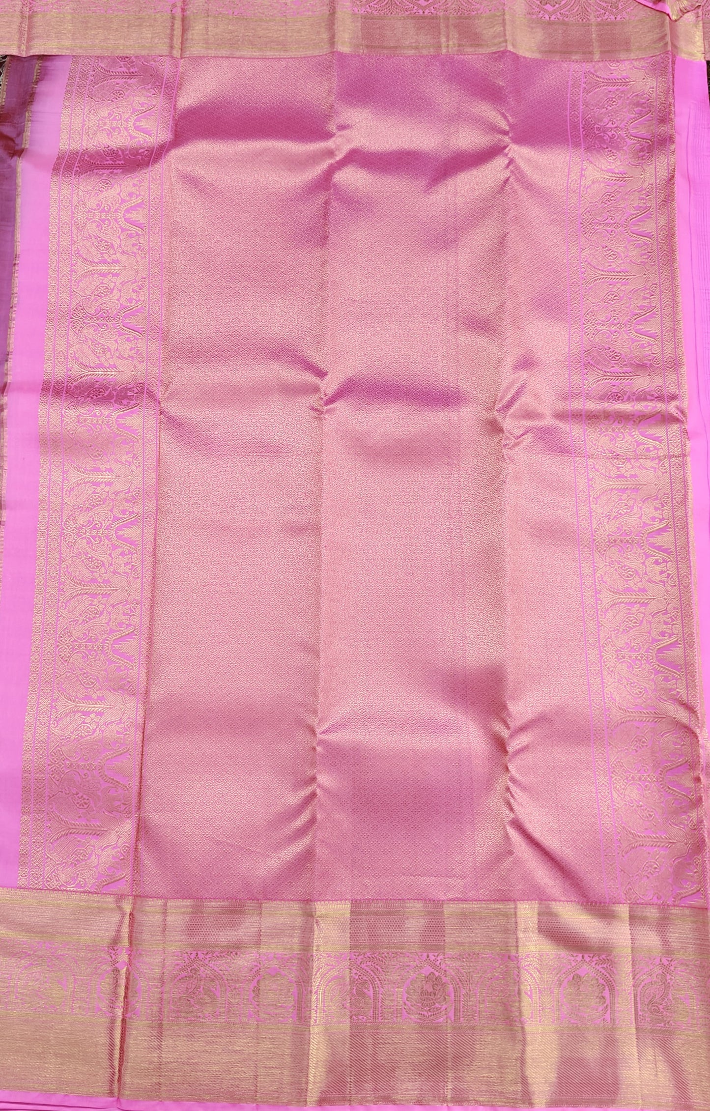 Deep Brown Pure Bridal Saree with Pink Border