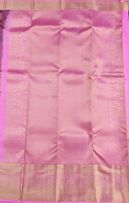 Deep Brown Pure Bridal Saree with Pink Border