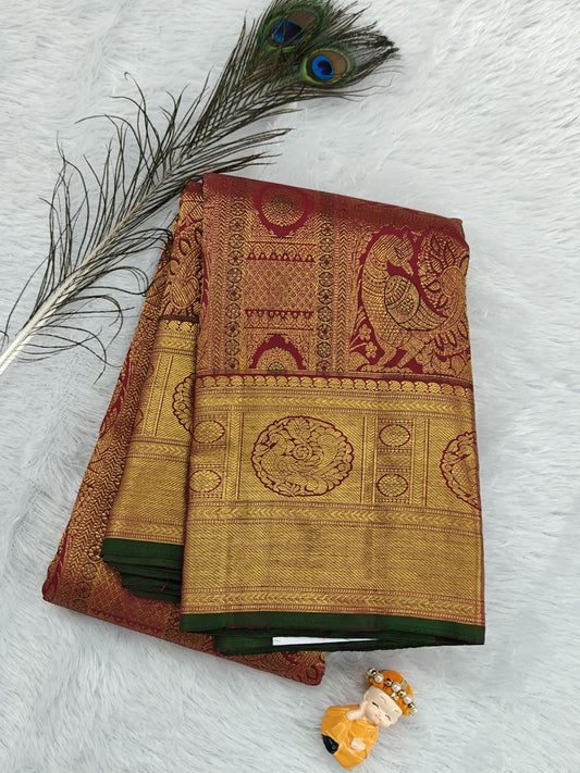 Rani Pink & Gold Coloured Pure Bridal Saree