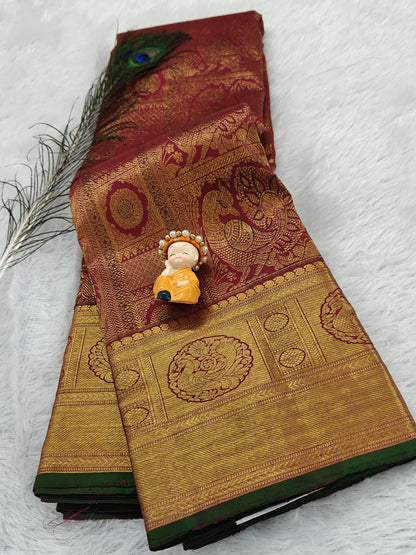 Rani Pink & Gold Coloured Pure Bridal Saree