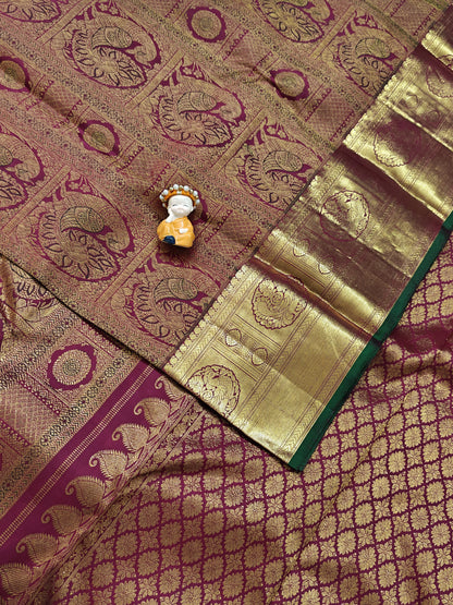 Rani Pink & Gold Coloured Pure Bridal Saree