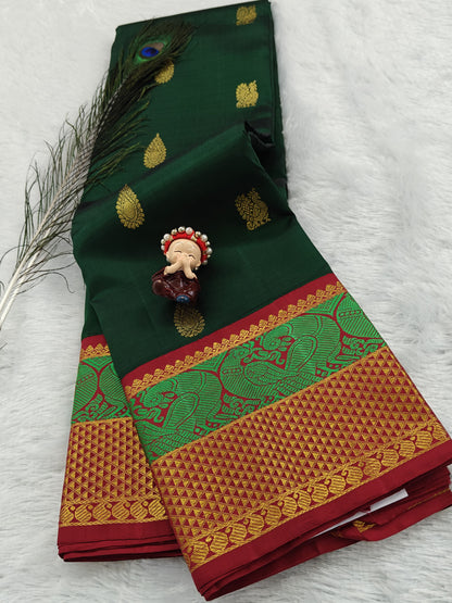 Dark Green Vintage Korvai Saree
