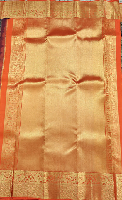 Dark Blue Korvai Saree with Orange Border