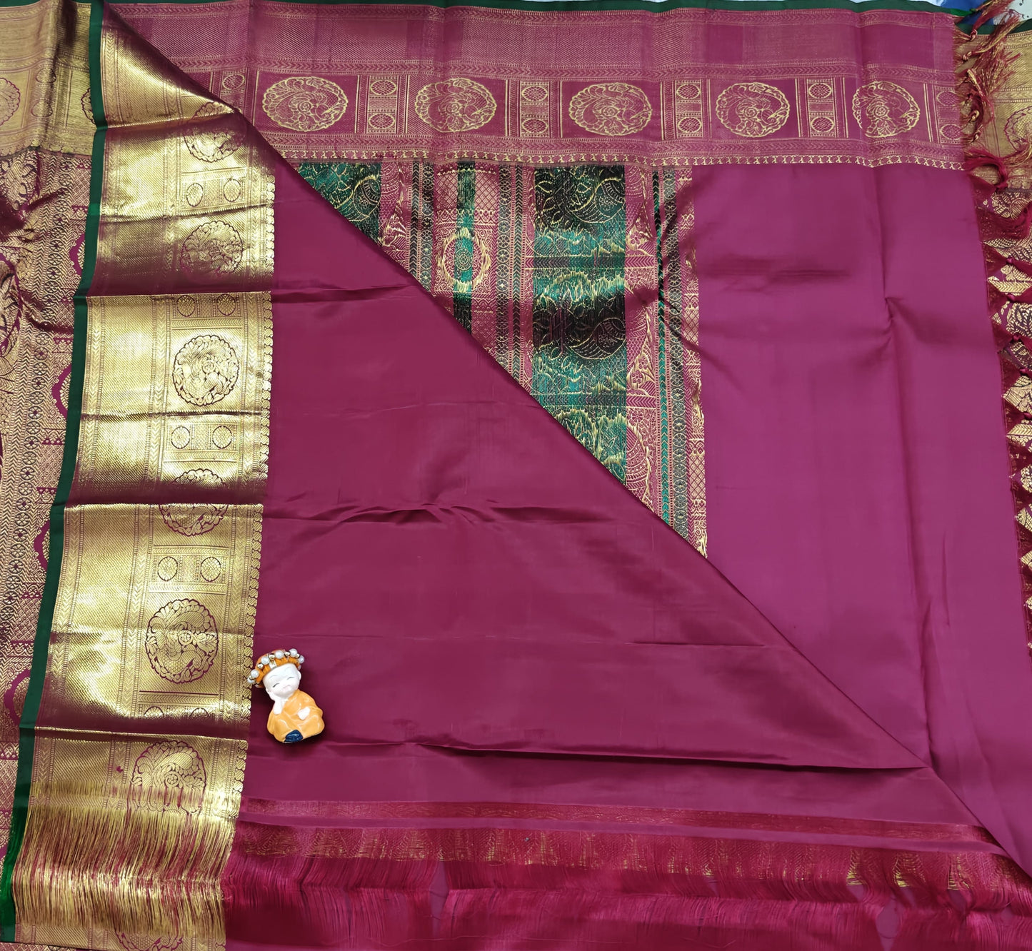 Rani Pink & Gold Coloured Pure Bridal Saree