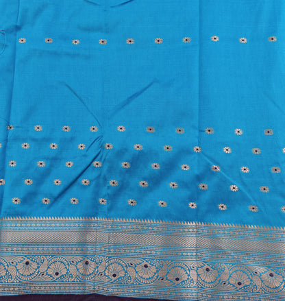 Kanchipuram Semi Silk Saree - Sky Blue Color with Banaras Design