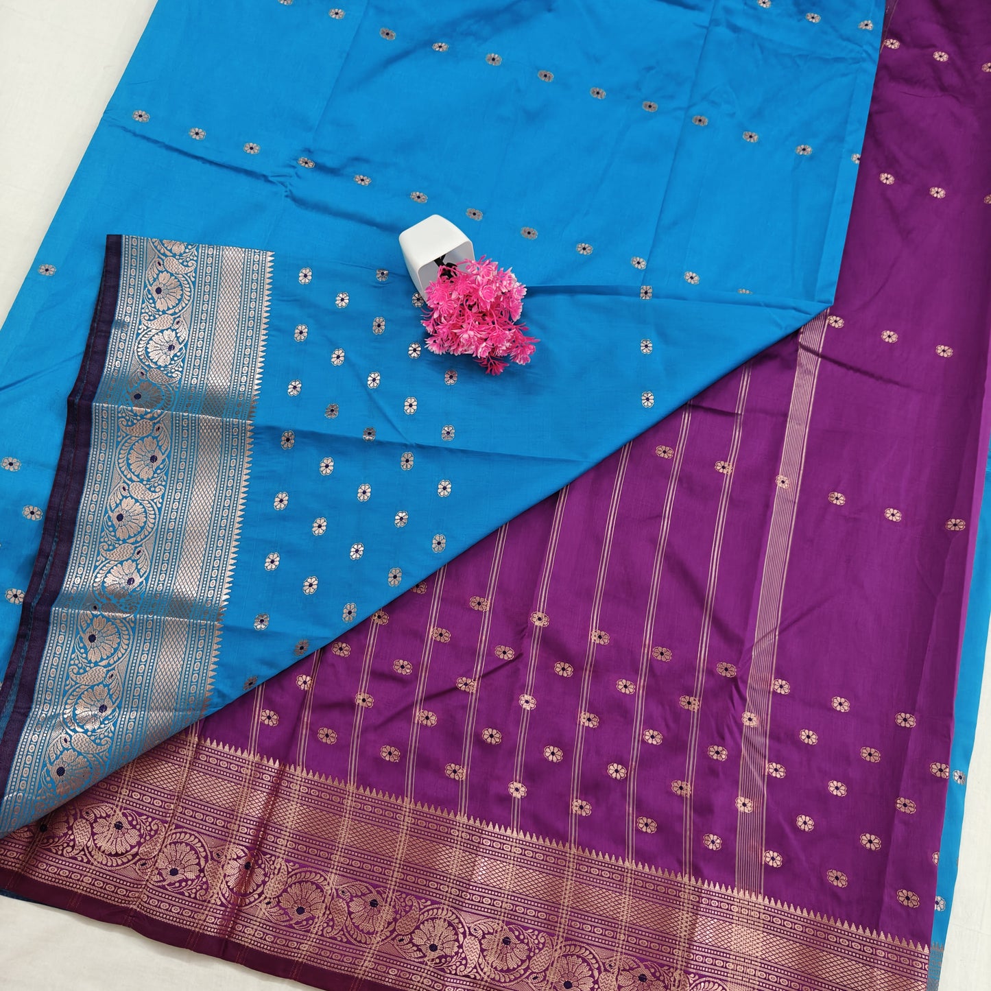 Kanchipuram Semi Silk Saree - Sky Blue Color with Banaras Design