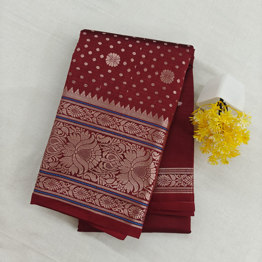 Kanchipuram semi silk saree - Maroon Color with Banaras Design