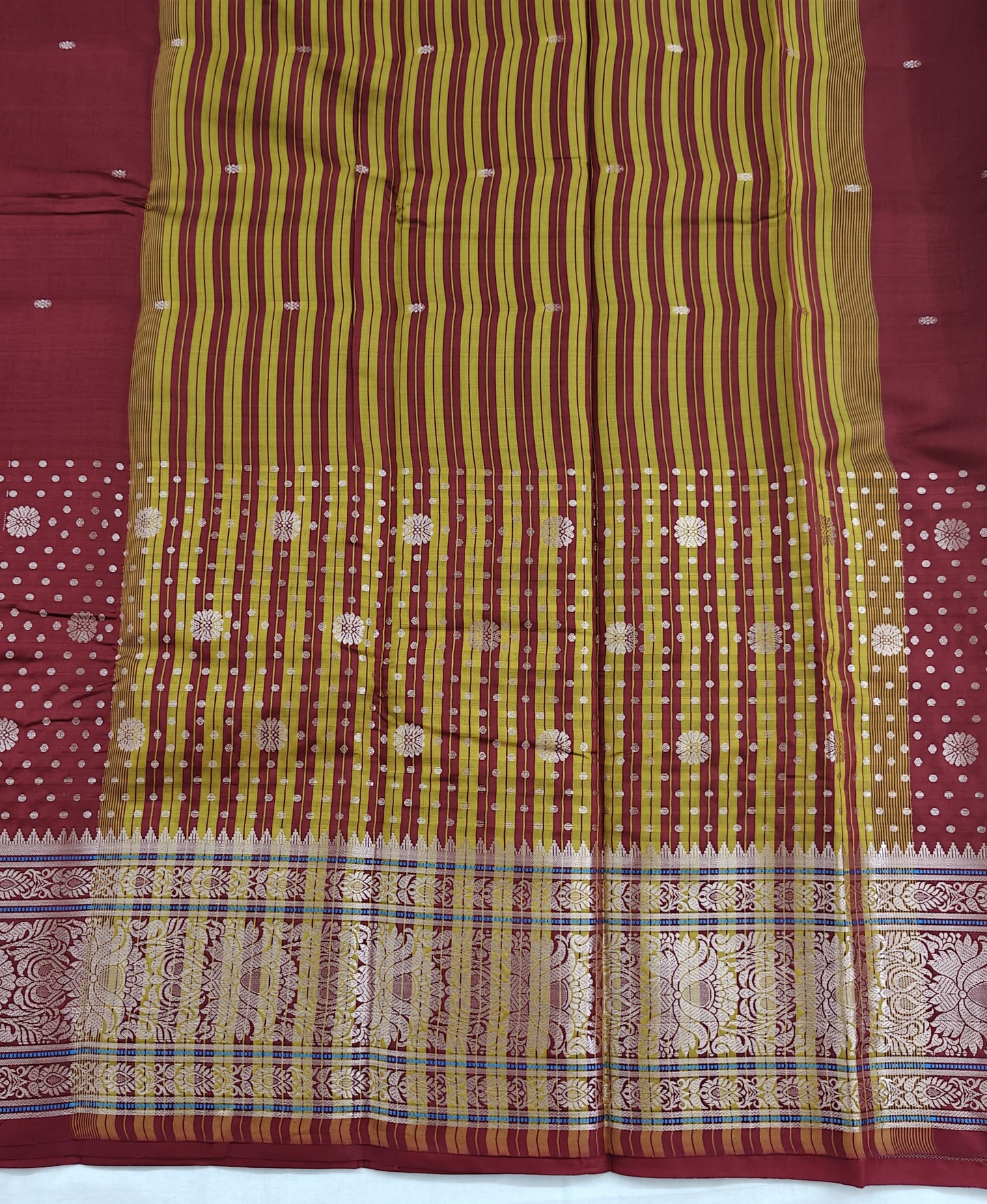 Kanchipuram semi silk saree - Maroon Color with Banaras Design