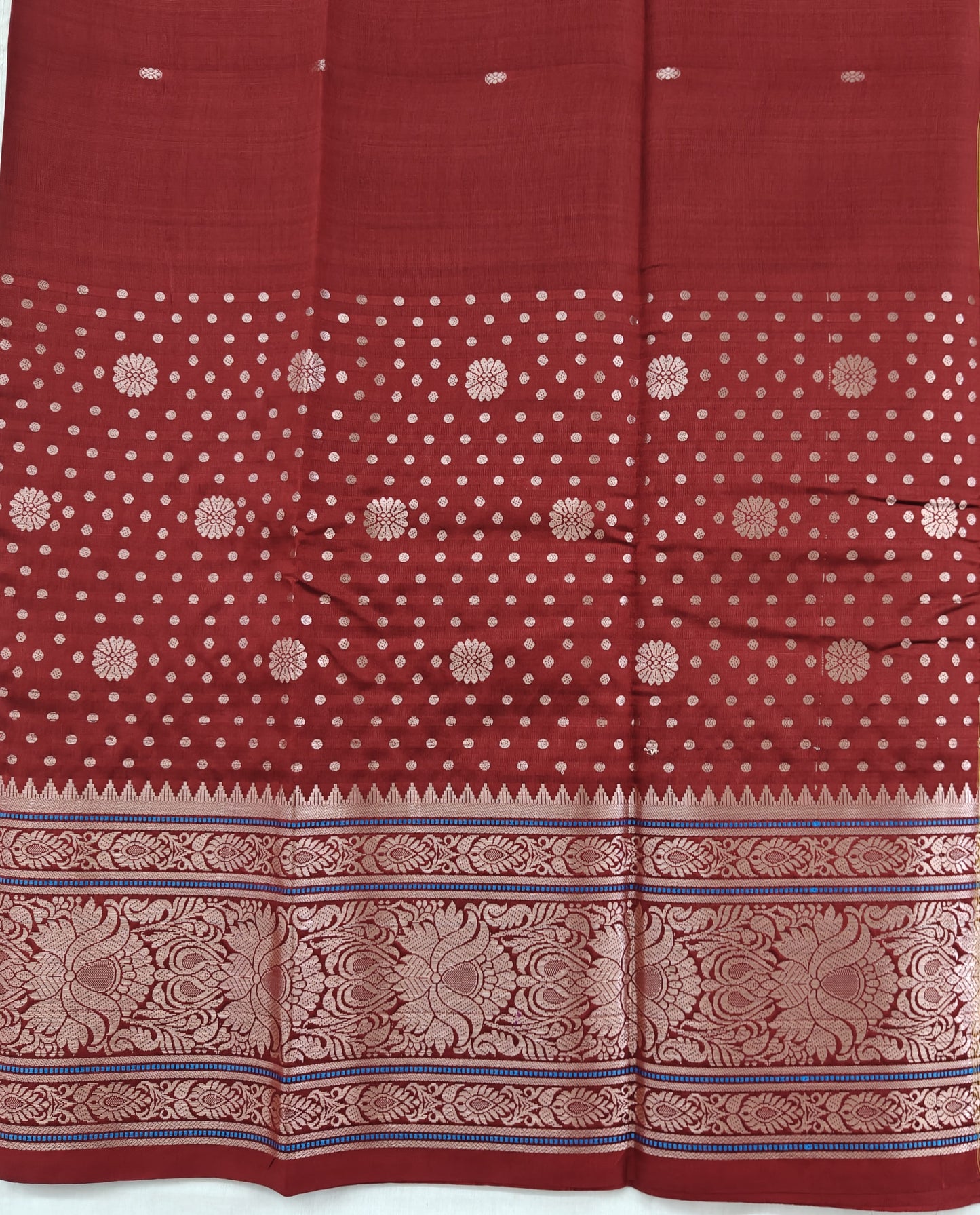 Kanchipuram semi silk saree - Maroon Color with Banaras Design