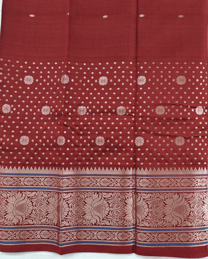 Kanchipuram semi silk saree - Maroon Color with Banaras Design
