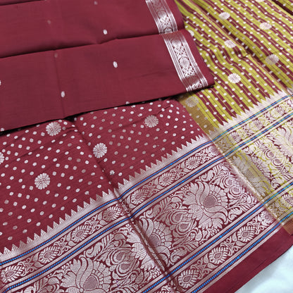 Kanchipuram semi silk saree - Maroon Color with Banaras Design