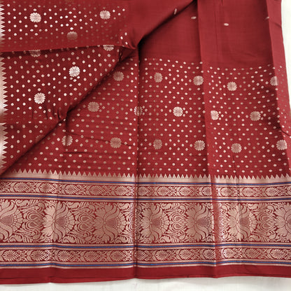 Kanchipuram semi silk saree - Maroon Color with Banaras Design