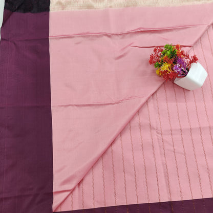 Kanchipuram Semi Silk Saree - Lite Pink with Traditional Contrast Border