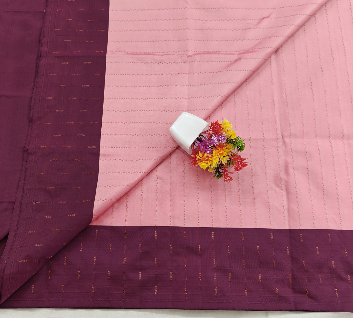 Kanchipuram Semi Silk Saree - Lite Pink with Traditional Contrast Border