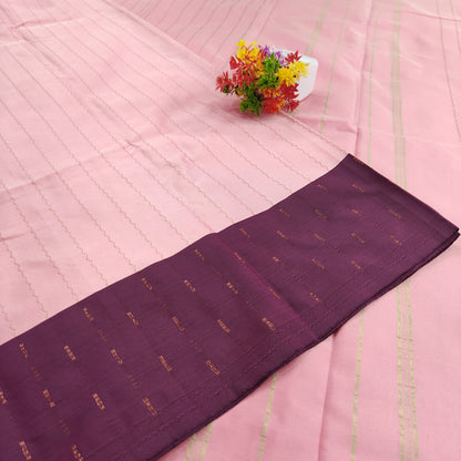 Kanchipuram Semi Silk Saree - Lite Pink with Traditional Contrast Border