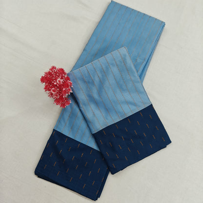 Kanchipuram Semi Silk Saree - Sky Blue with Traditional Contrast Border