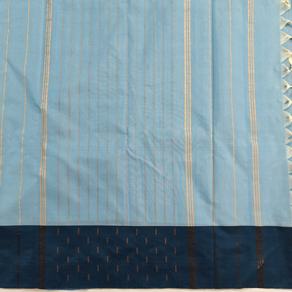 Kanchipuram Semi Silk Saree - Sky Blue with Traditional Contrast Border