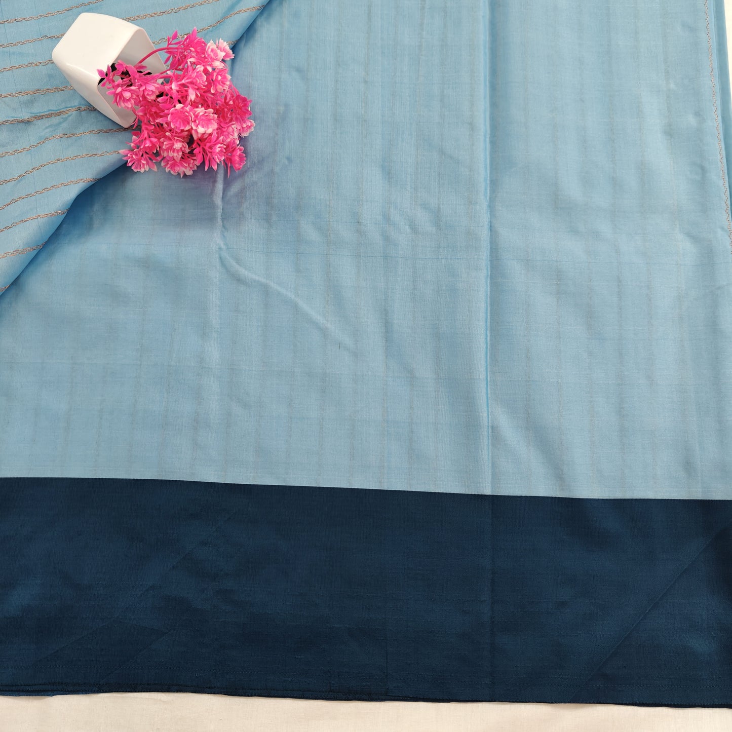 Kanchipuram Semi Silk Saree - Sky Blue with Traditional Contrast Border