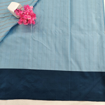 Kanchipuram Semi Silk Saree - Sky Blue with Traditional Contrast Border
