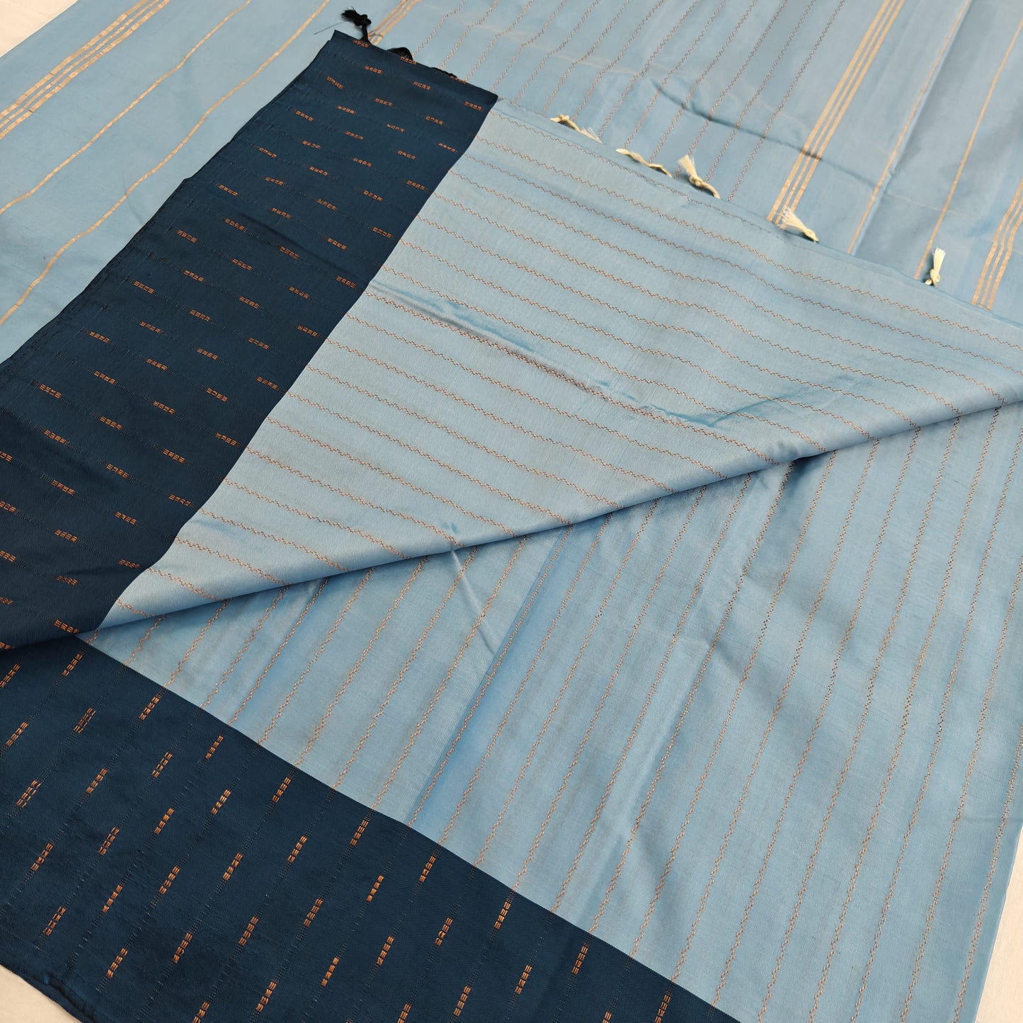 Kanchipuram Semi Silk Saree - Sky Blue with Traditional Contrast Border