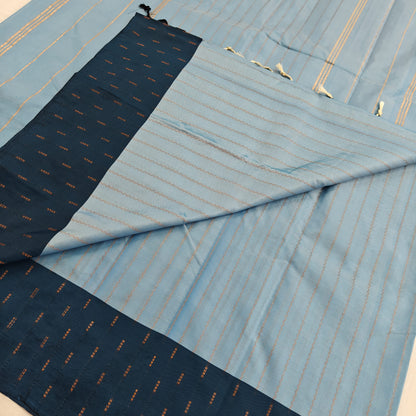 Kanchipuram Semi Silk Saree - Sky Blue with Traditional Contrast Border