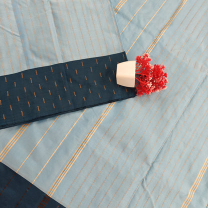 Kanchipuram Semi Silk Saree - Sky Blue with Traditional Contrast Border