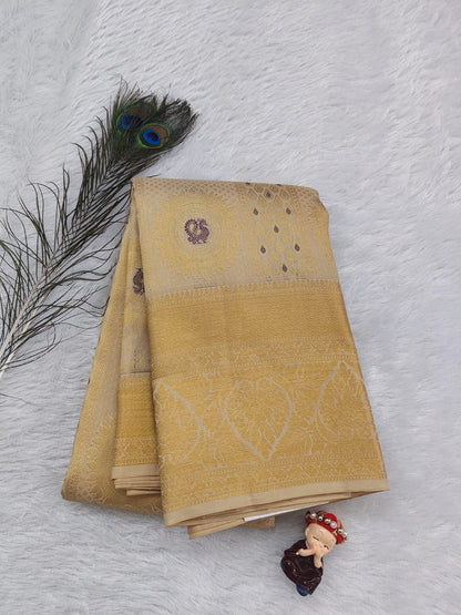 Off-White Pure Bridal Silk Saree